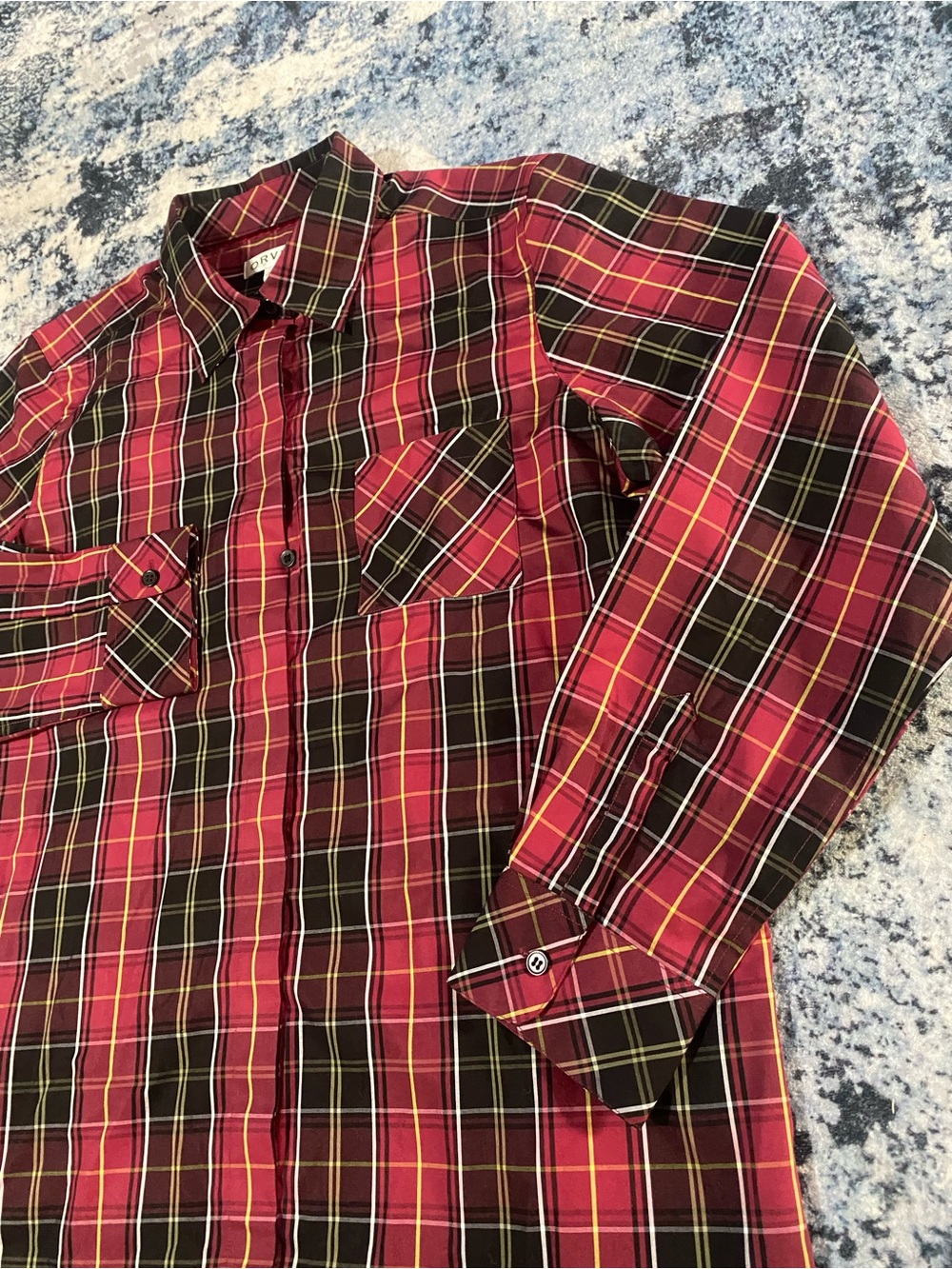 Orvis Women’s 12 Plaid Flannel Button Up Shirt Red Black Yellow Tartan